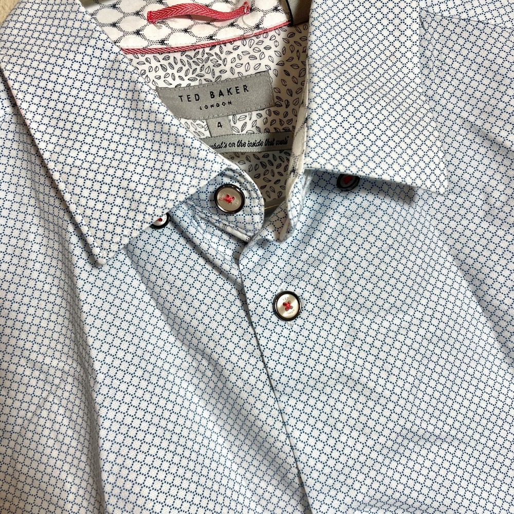 Ted Baker Lamonic Dress Shirt Long Sleeve Mens Size 4 Blue Flip Cuff Collared - Picture 2 of 14